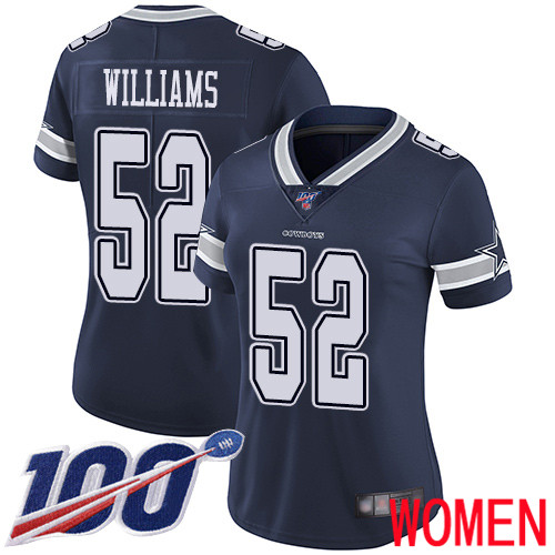 Women Dallas Cowboys Limited Navy Blue Connor Williams Home #52 100th Season Vapor Untouchable NFL Jersey